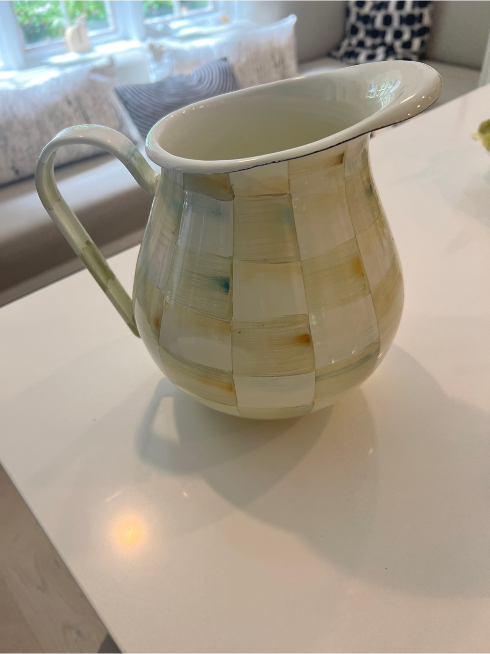 Mackenzie-Childs Checkered Ceramic Pitcher in Cream and Pale Green - Picture 2 of 8